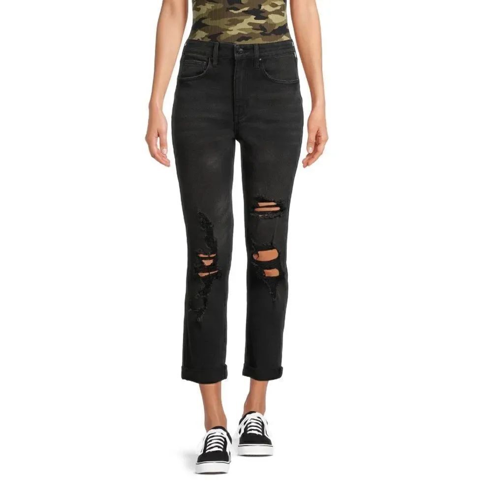 High Rise Destructed Girlfriend Jeans